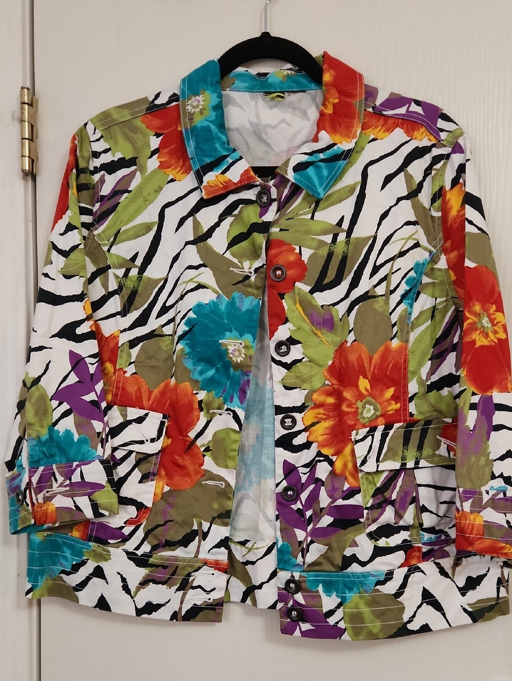 Multicolor Floral Zebra Print Cotton Jean Jacket